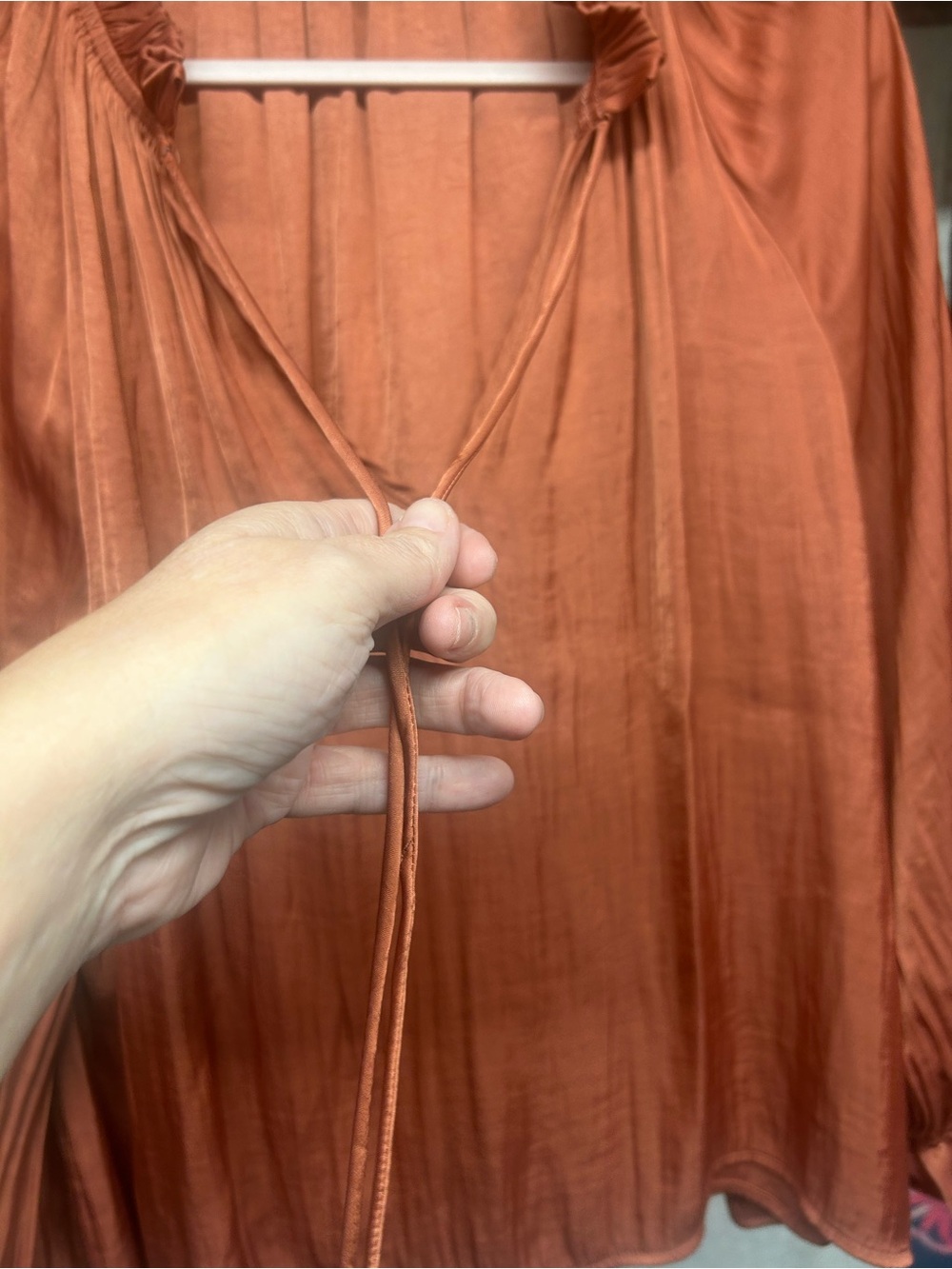 glam Rust Orange V-Neck Ruffle-Trim Blouse - Picture 3 of 4